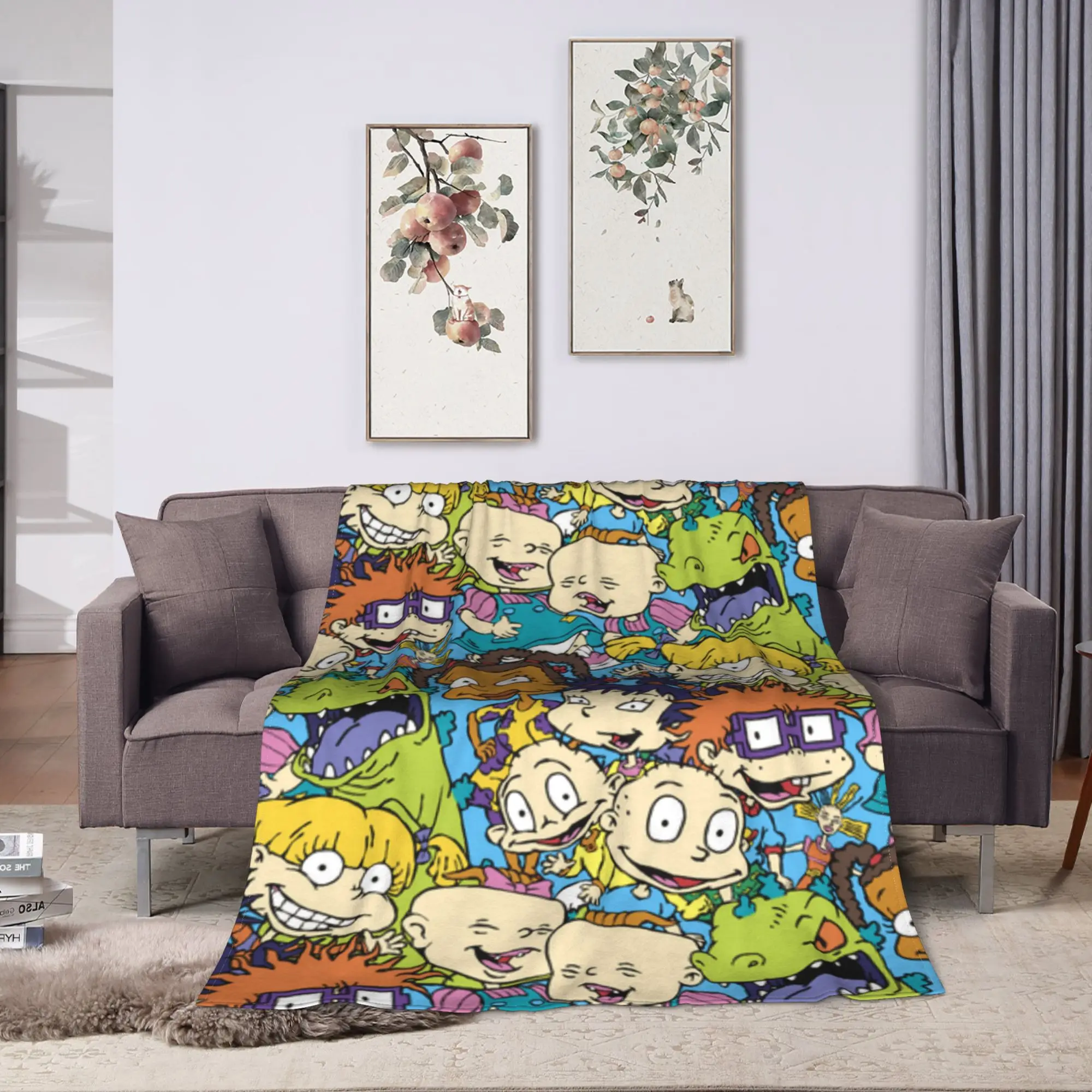 Rugrats 90s Revival Character Blanket  Camping Flannel Throw Blanket For Couch Chair Warm Custom DIY Quality Bedspread Gift