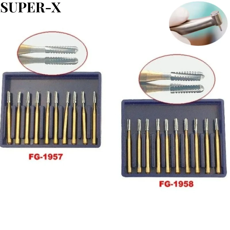 

10pcs/box Dental Tungsten Steel Carbide Burs Drills Crown Metal Cutting Burs FG-1957/1958 for High Speed Handpiece Burs