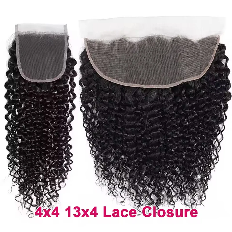 Cheveux Humains Vierges Brésiliens Bouclés Kinky 13x4 Lace Frontal Pré-épilés, Fermeture en Dentelle Transparente 4x4, Densité 150%