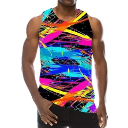 Tie-dye Doodled Men's Tank Tops Summer Sleeveless 3D Gradient Print Vest Loose Casual Running Sports Male Top Big Size 6XL