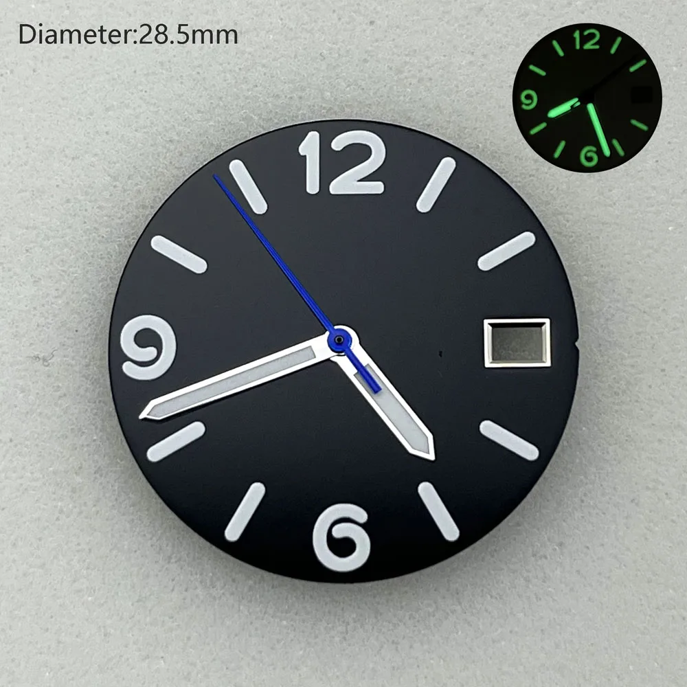 Nh35 Dial 28.5Mm Dial Bercahaya Hijau untuk Mengganti Aksesori Casing Jam Tangan Cocok untuk Gerakan Mekanis Otomatis NH35 Jepang