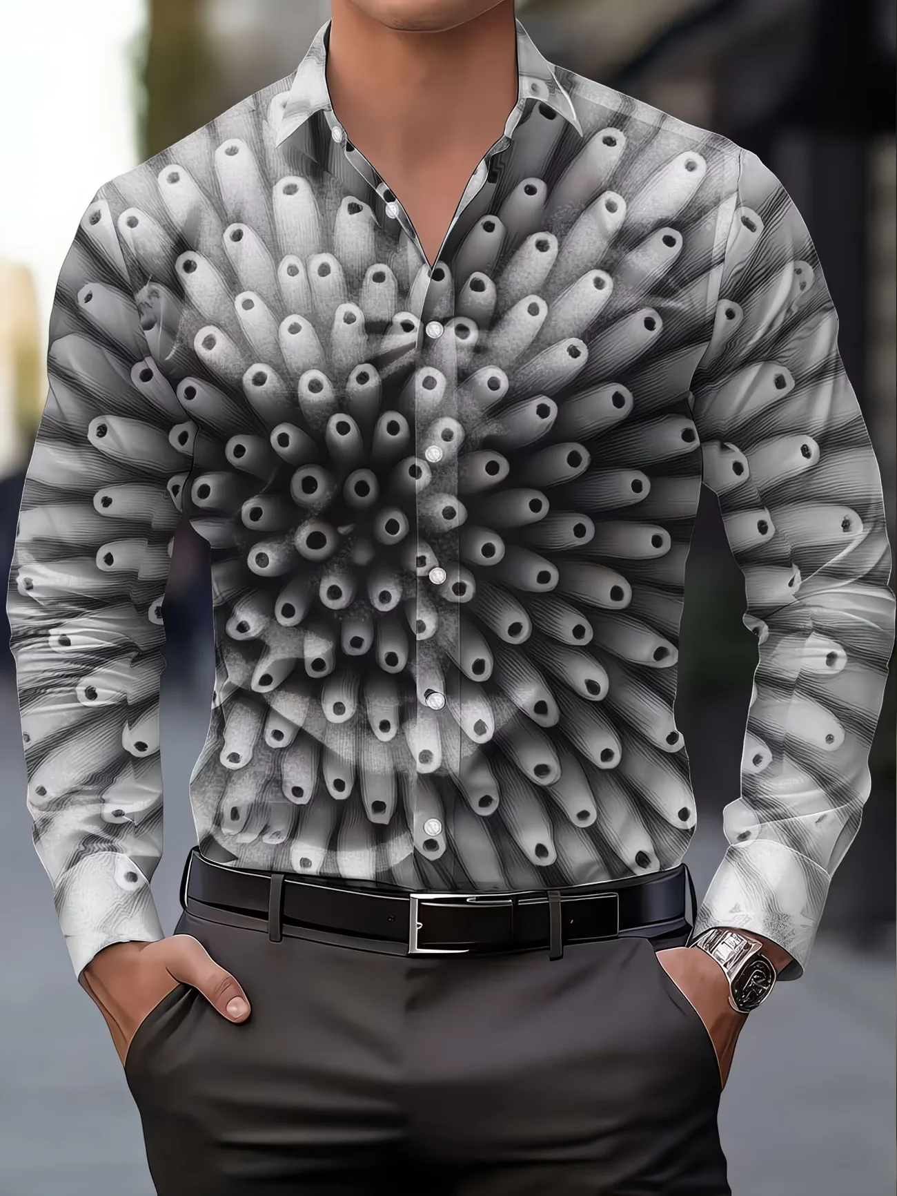 New men's colorful puzzle full 3D printed long sleeved shirt, personalized casual daily wear, floral shirt