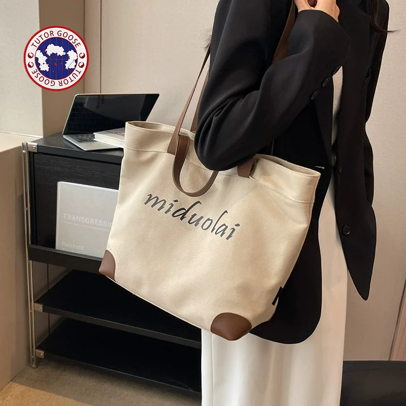 

Luxury Canvas TUTOR GOOSE Goose oulder Bag Women's Sli Commuter Tote Bag Casual Simple Sle Magnetic Bule Closure
