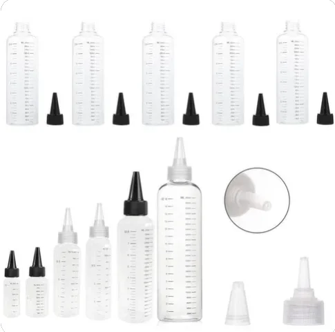 

30Pcs 30ml-500ml Empty Hair Dye Plastic Refillable Bottle W/ Graduated Scale Liquid Dispenser Twist Top Cap Tattoo Pigment Ink