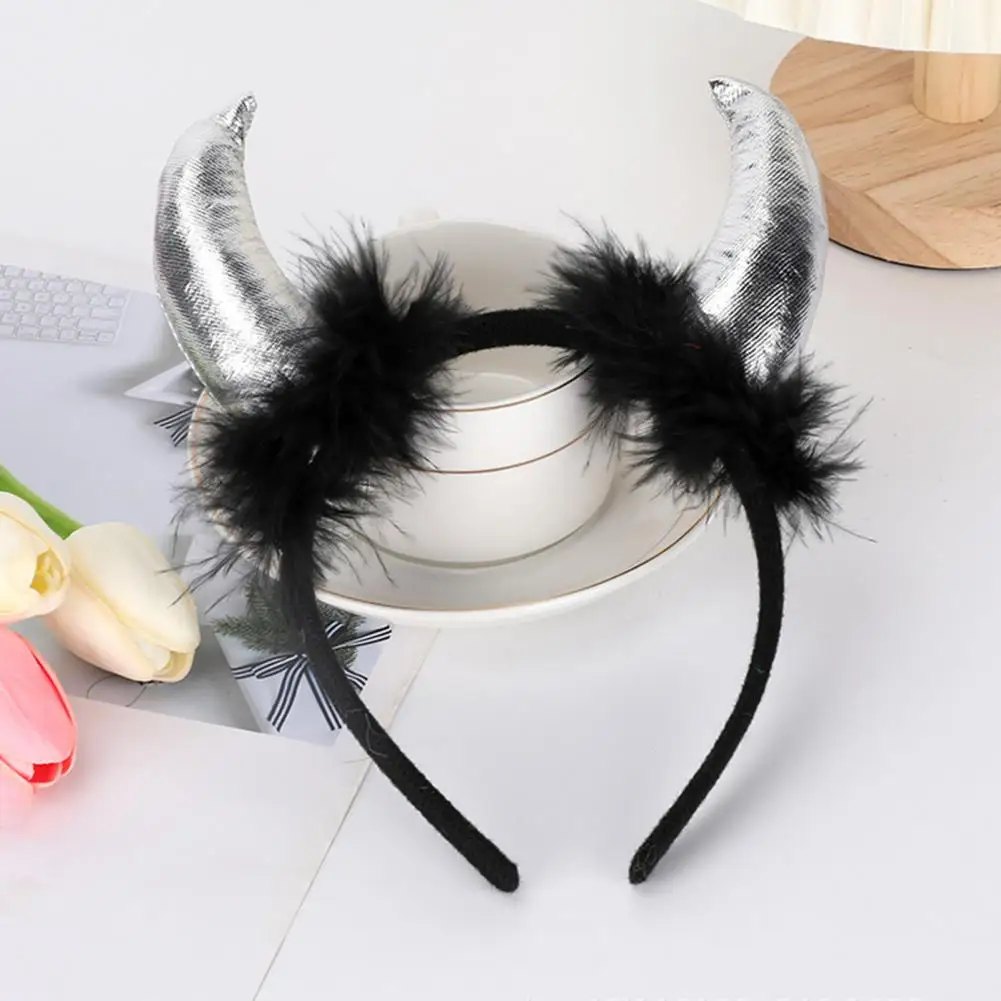 1pc Puffy Horns Headband Glitter Headband Halloween Costume Accessories Halloween Hair Band For Women Men Hair Accessories