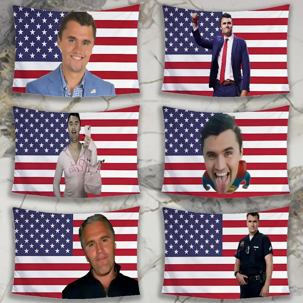 C-Charlie K-Kirk American Hanging Flags Garden Banner Garage Decoration Wall Decor Tapestry Outdoor Home Items