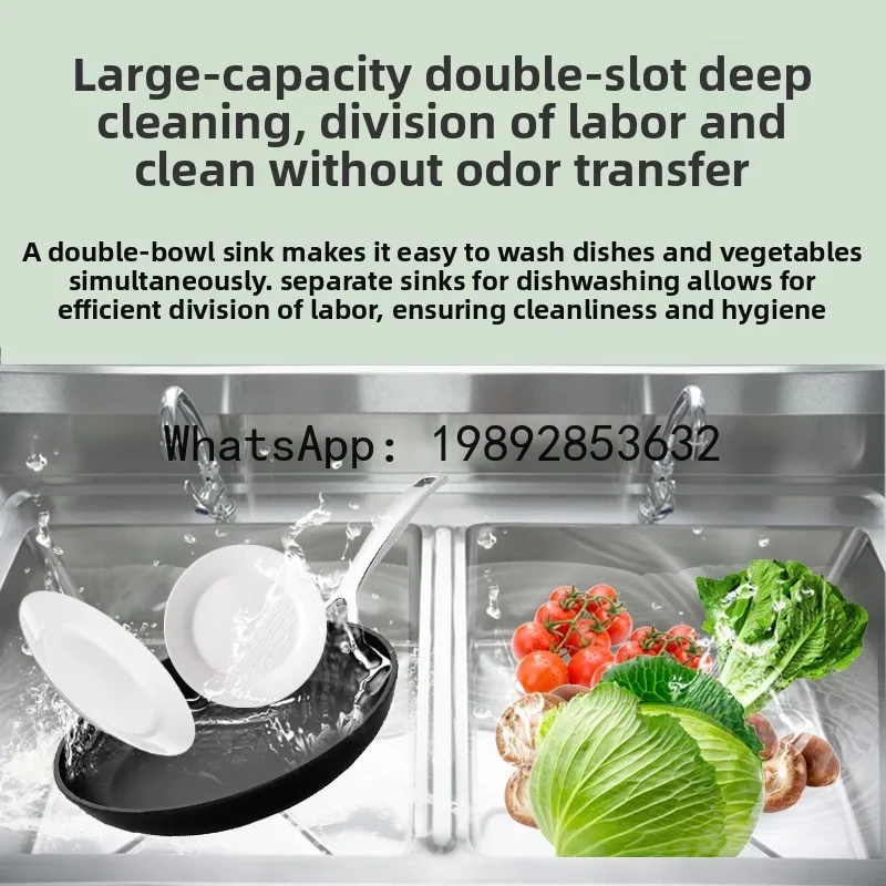 تشيكوسلوفاكيا التجارية 304 حوض الفولاذ المقاوم للصدأ مدرسة حوض غسيل المطبخ مقصف غسل الصحون بالوعة القائمة مزدوجة الثلاثي بالوعة #3