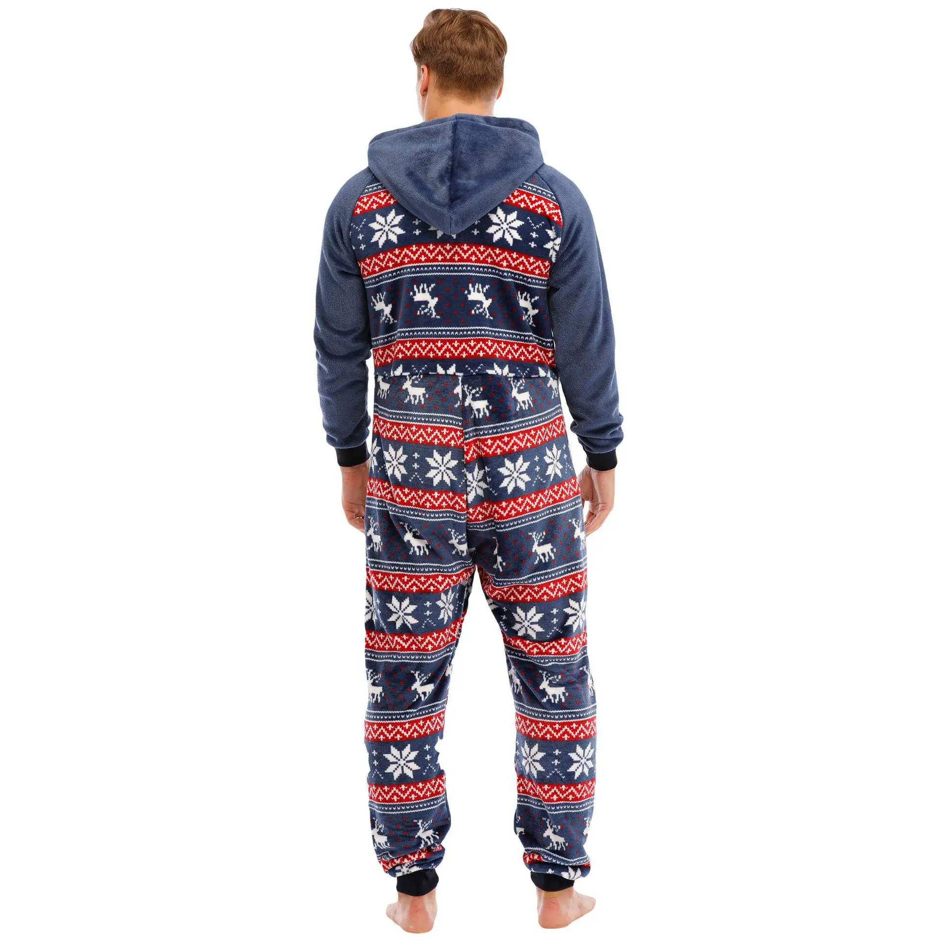 Women Hooded Onesies Flannel Zipper Pajamas Warm Soft Overall Onepiece Christmas Elk Print Jumpsuit Women's Winter Underwear 2XL