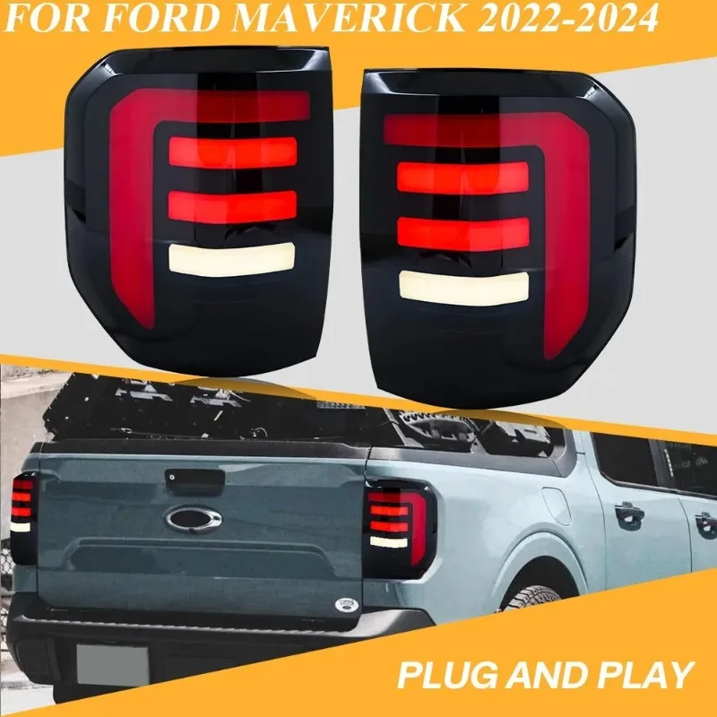 

For Ford Maverick XL XLT 2022-2025 Black LED Tail Lights Pair with Sequential Turn Signal