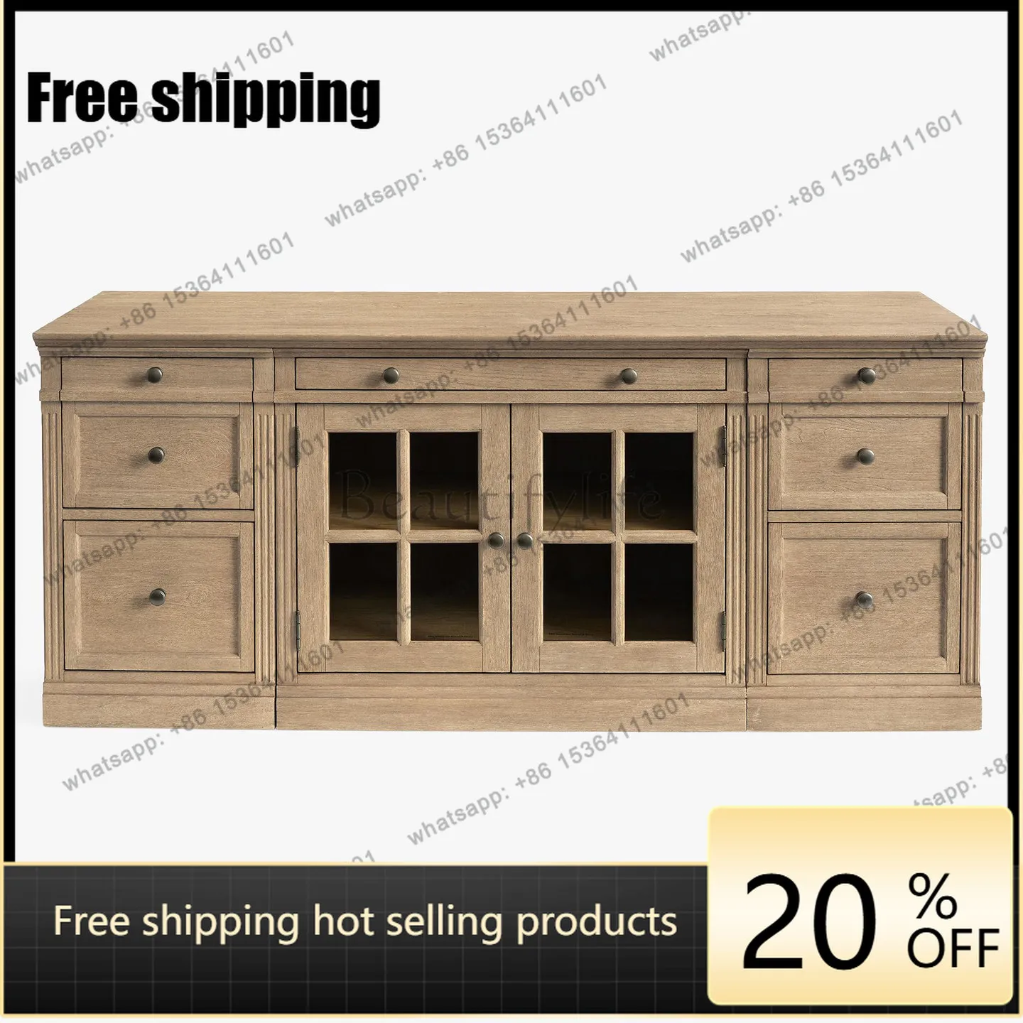 hot  American Country Solid Wood TV Cabinet for Living Room Vintage-Style Small Apartment Storage CabinetFactory Direct
