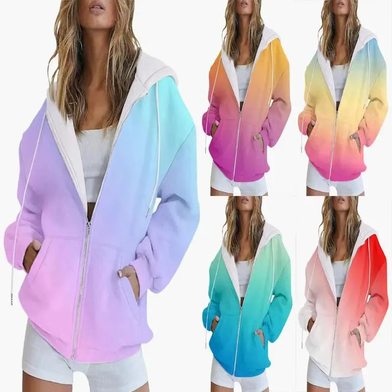 

Women's Casual Long Sve Zipper Hoodie adient 3D Digital Print Comfortable Sweatirt Autumn New Sle Faion Streetwear