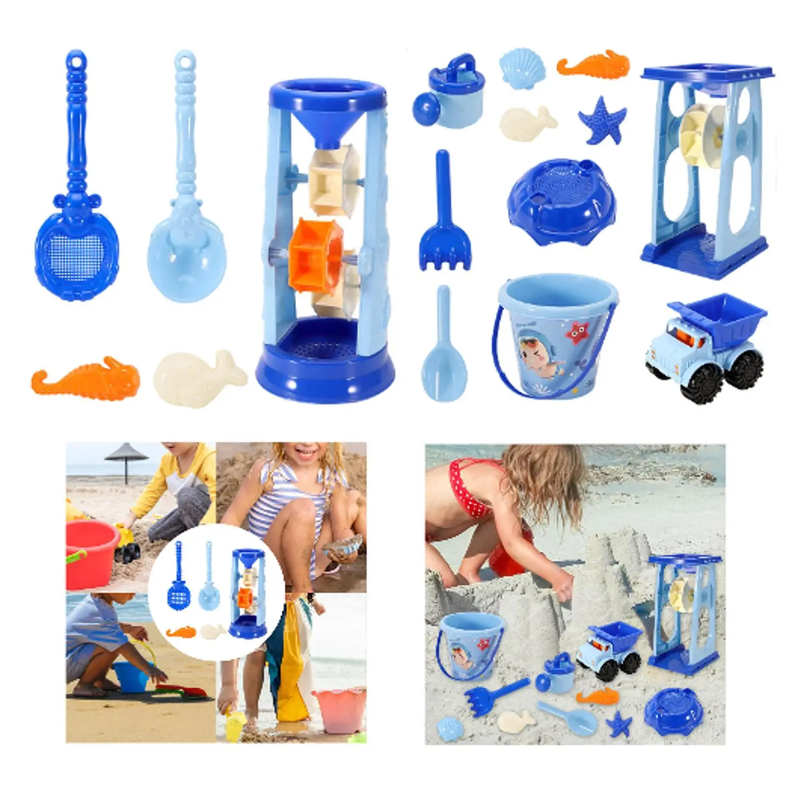Kids Sand Toys Set with Shovels and Molds for Beach Summer Castle Building Backyard Party Game Fun