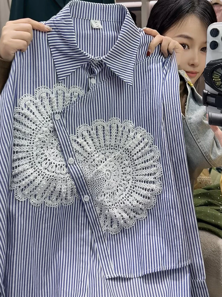 

Loose Casual Sunflower Pattern Irregular Stripes Women's Shirt plus Size Spring Collection Comfortable Top Korean Style