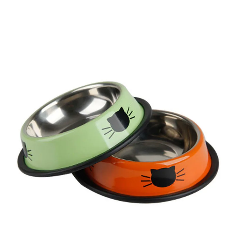 New 1PC Multicolor Stainless Steel Dog Cat Bowl Non-slip Non-fall Eat Drink Pet Food Container Feeder Dish Bowl