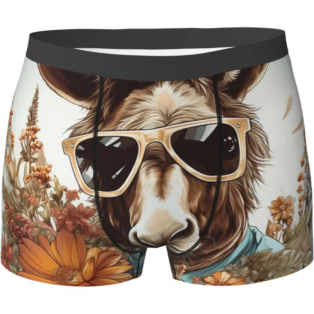 

Funny Donkey And Flowers Vintage Mens Boxer Briefs Men's Underwear Stretch Comfort Soft Boxer For Men S-xxl