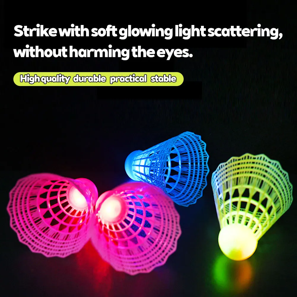 Pelota de bádminton LED brillante, volantes de bádminton de plástico, pelotas de iluminación coloridas, entrenamiento deportivo, juego interior/exterior, 3 uds.