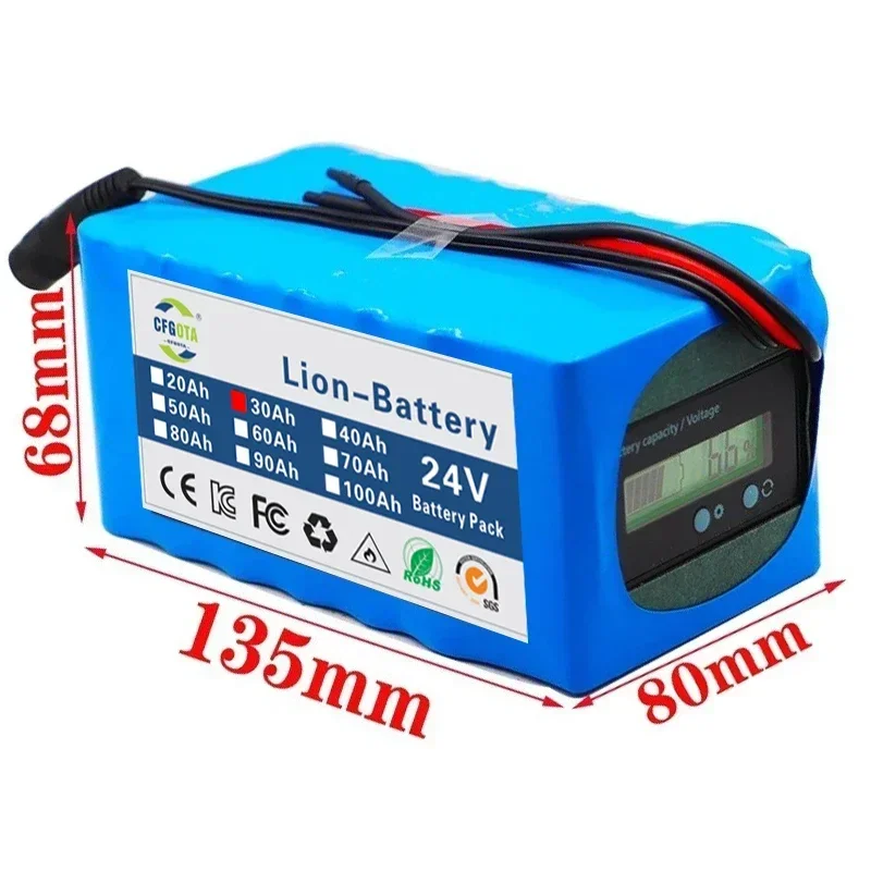 High power battery 24V 6s4p 30ah, high power battery 500W, BMS 25.2V 30000mAh power battery, bicycle with capacity indicator