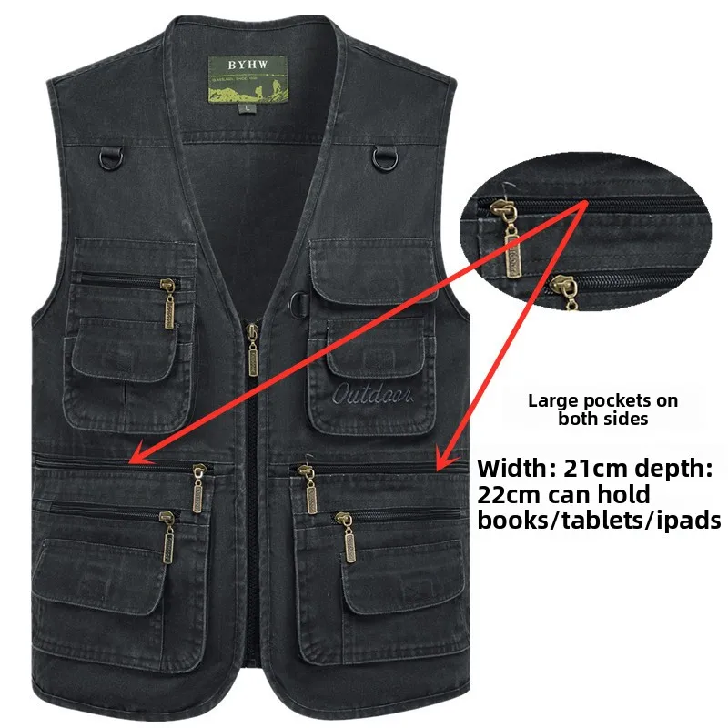 L-8XL Outdoor-Weste mit mehreren Taschen, Klettern, Wandern, Camping, Angeln, Bergsteigen, Reisen, Radfahren, Freizeit, Weste – Detail 14