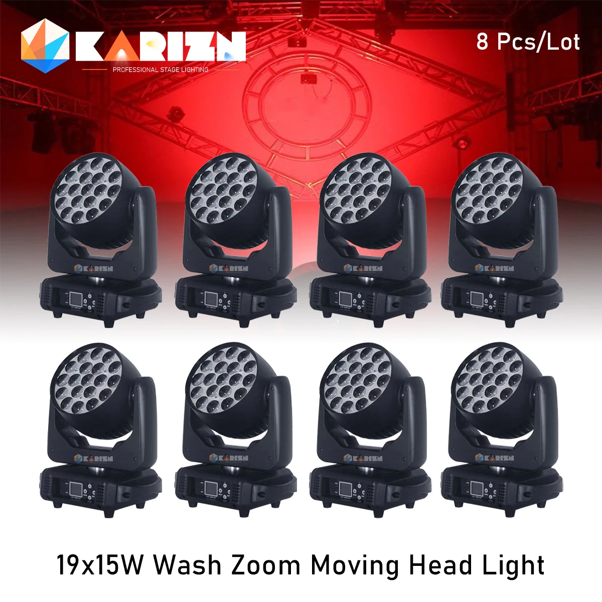 0 Tax 8Pcs 19x15W LED Wash Zoom Beam Moving Head Light RGBW DMX 512 for Professional Stage Disco Party Bar KTV Bar Stage Effect