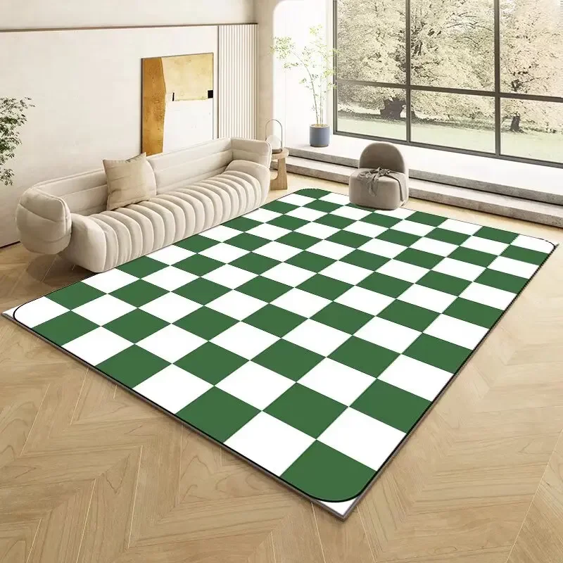 Mode Retro Dambord Tapijt Woonkamer Slaapkamer Decoratie Nachtkastje Antislip Zachte Mat Thuis Wasbare Pluche Tapijten Aanpasbaar