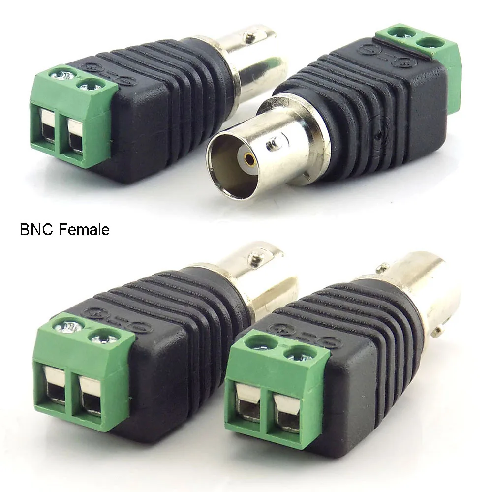 Conector BNC macho coaxial Cat5 a BNC hembra, adaptador de CC, conector Balun para accesorios de cámara CCTV, tira de luz Led A7, 1 par