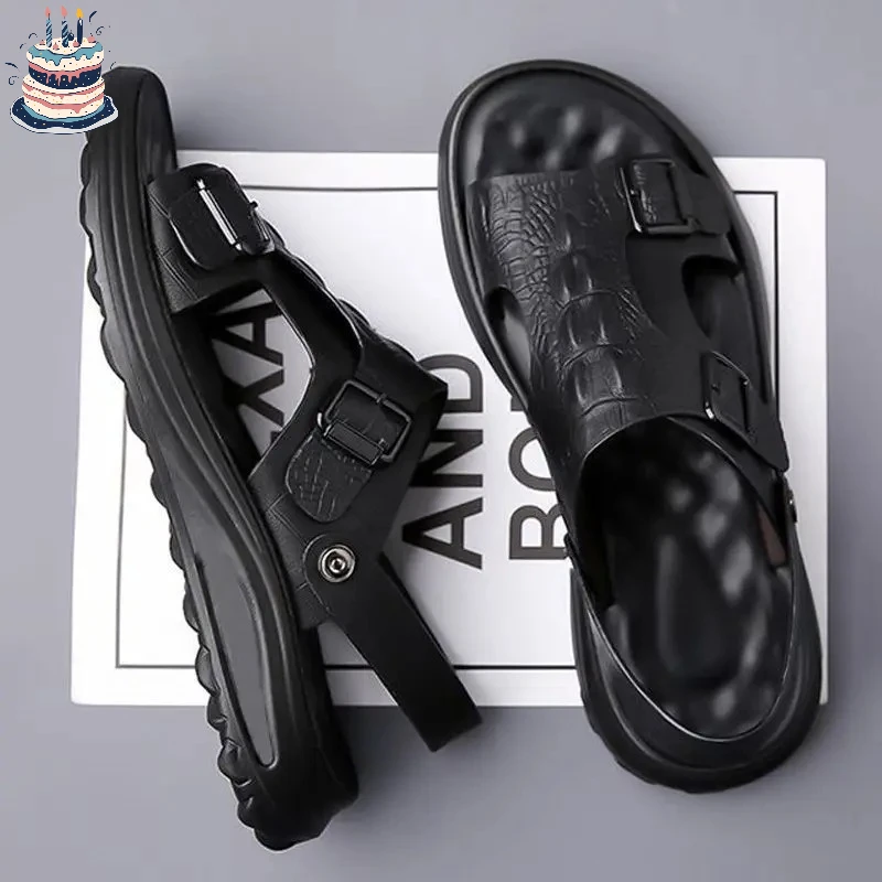 

Men's 2025 Driving Sandals - Waterproof Anti-Slip Soft Sole Beach Shoes, Summer Indoor/Outdoor Dual-Use Comfort Slide Flip Flops