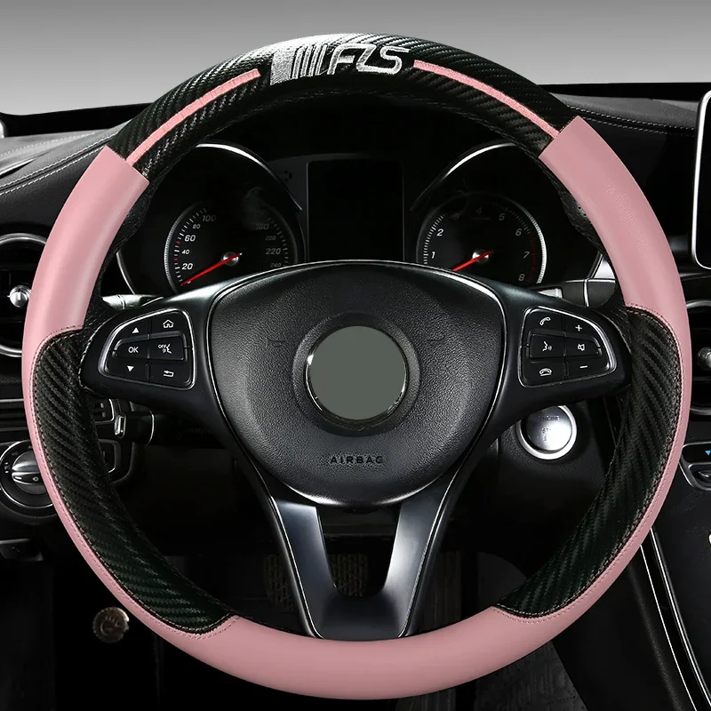 Carbon Fiber Vein Steering Wheel Cover Car Styling Leather Steering Wheel Cover for Girls Cute Car Accessories Car Wheel Cover