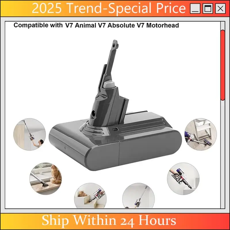 

CHYY Top Replace V7 Battery Adapter+Filter+Screwdriver 21.6V For Dyson V7 Animal/Extra/Absolute/Trigger Vacuum Cleaners