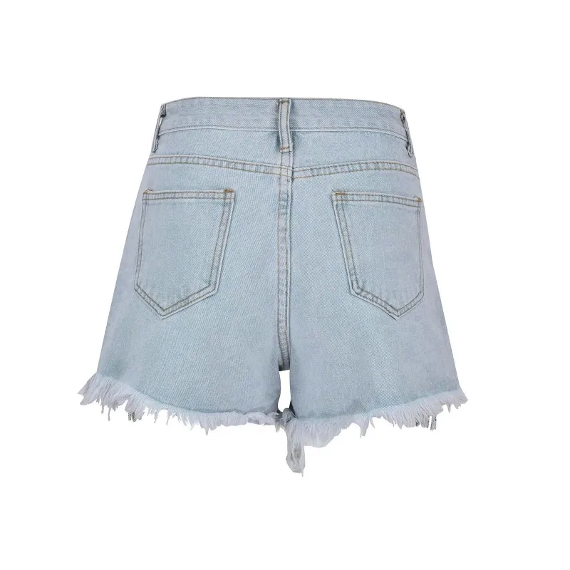 NOVEDAD DE VERANO 2025, pantalones cortos informales con borlas y cuentas de diamantes para mujer, pantalones cortos de cintura alta, pantalones vaqueros a la moda para mujer, pantalones vaqueros con tachuelas y lentejuelas