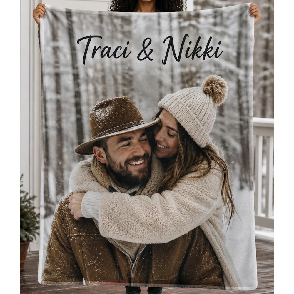 Couverture personnalisée avec photo, couverture en flanelle vintage, cadeau personnalisé pour les couples et les souvenirs de famille, cadeau souvenir unique