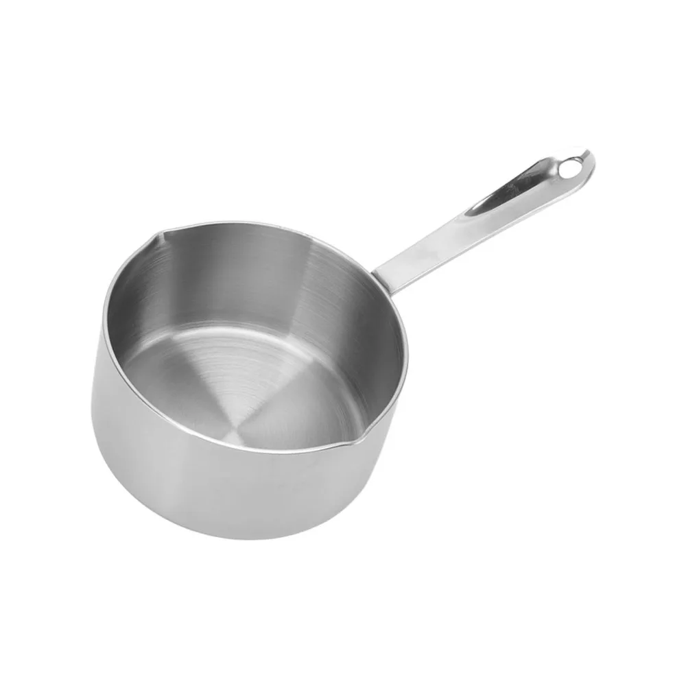 Stainless Steel Butter Warmer Tri-Ply Stainless Steel Flat Bottom Milk Pot Hanging Hole Long Handle Stainless Steel Saucepan