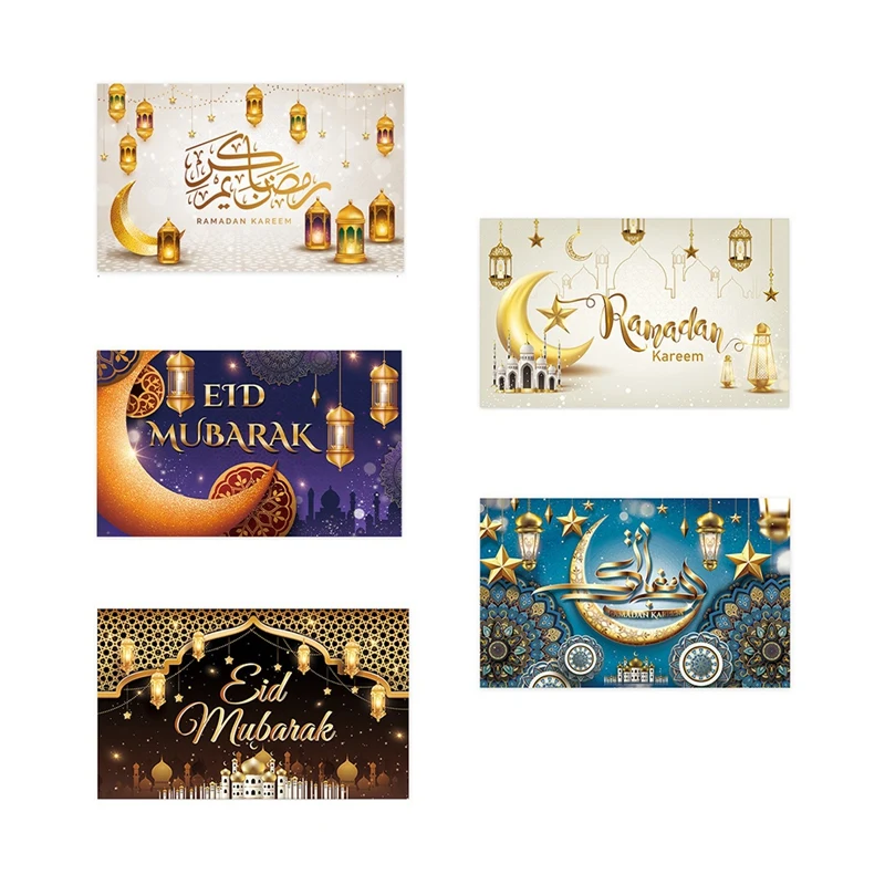 

Ramadan Festival Decor Hanging Flag Moon Row Of Lights Holiday Party Photography Background Cloth 100D Polyester ,E 1Set