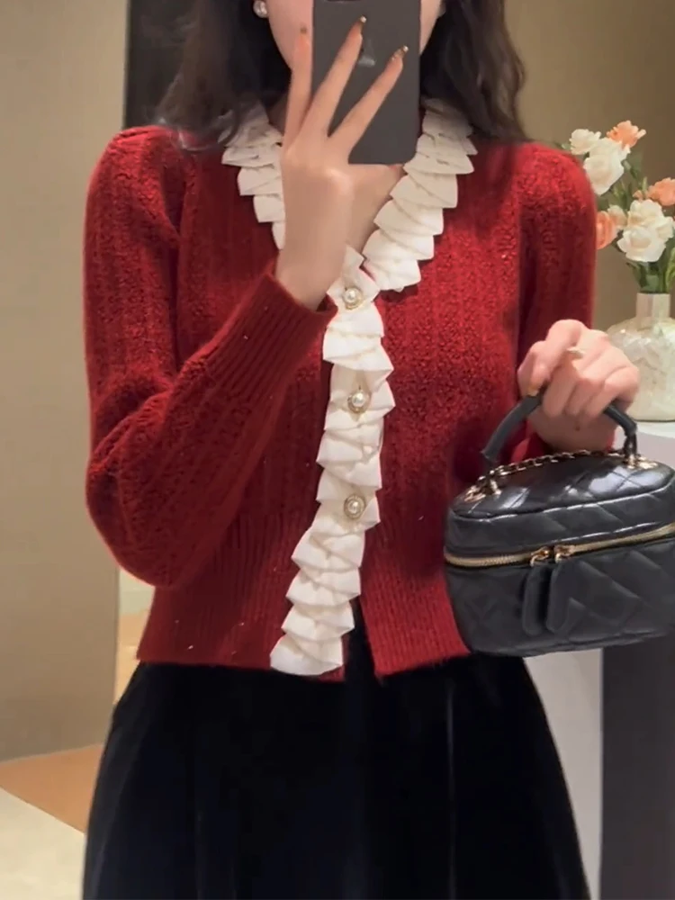 

Ele Pearl Button Knitted Sweater Beautiful And e Wood ain Early Spring New Year plus Size Women's Cardigan