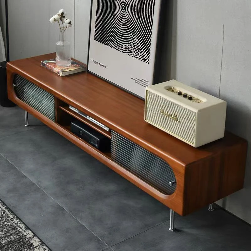 

Solid wood TV cabinet, modern TV cabinet, living room glass retro locker