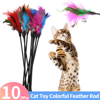 5/10 Pcs Cat Toys Random Color Cat Stick Feather Cat Toy with Small Bell Kitten Cat Interactive Toys Cat Supplies Pet Products