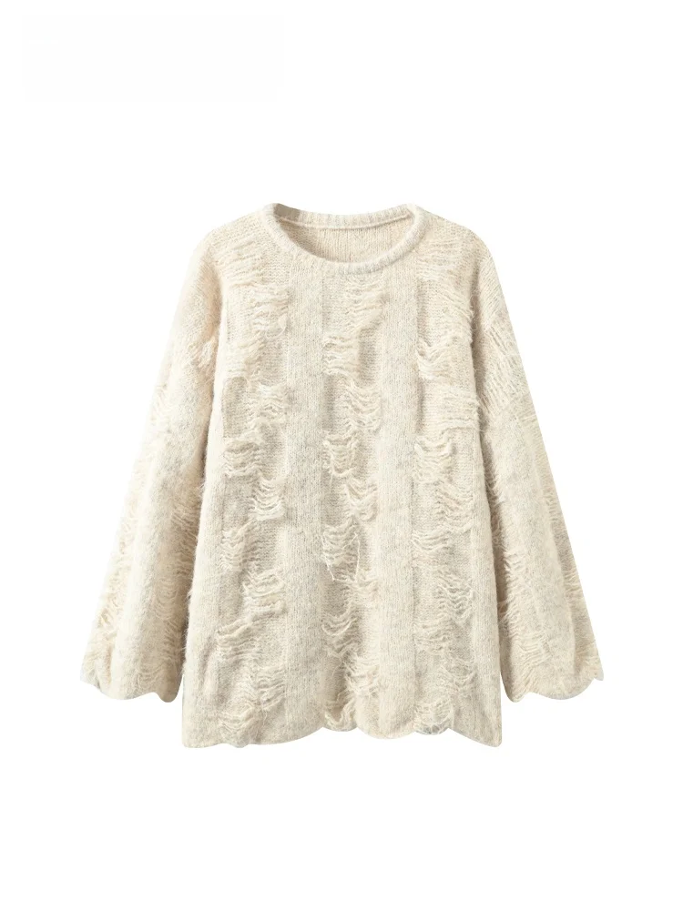 

Casual round Ne Long Sve Knitted Sweater for plus Size Women Spring Loose Versatile Age-Defng Comfortable Top