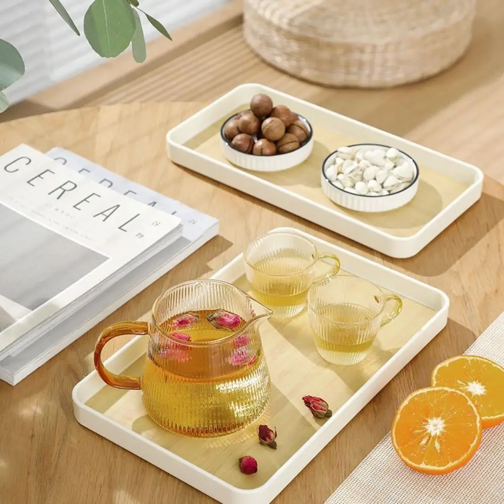 

Modern PP Imitation Wood Grain Tray Rectangular Anti-slip Gongfu Tea Tray Decorative Japanese Style Tea Cup Plate Home