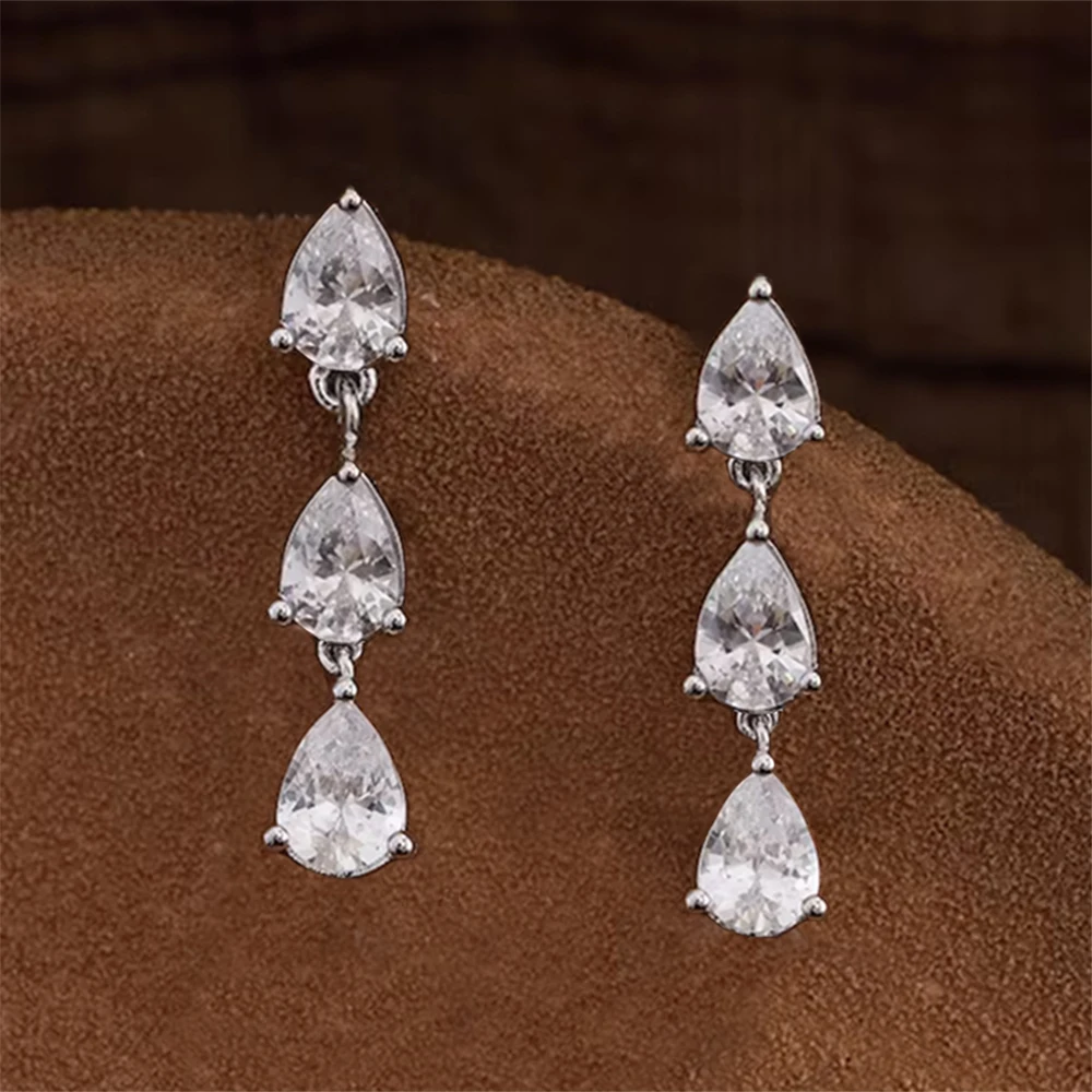 

Серьги-подвески из муассанита 4*6 мм для женщин, сертифицированные GRA, из стерлингового серебра 925 пробы, с 3 камнями, в виде бриллиантов, рождественский подарок