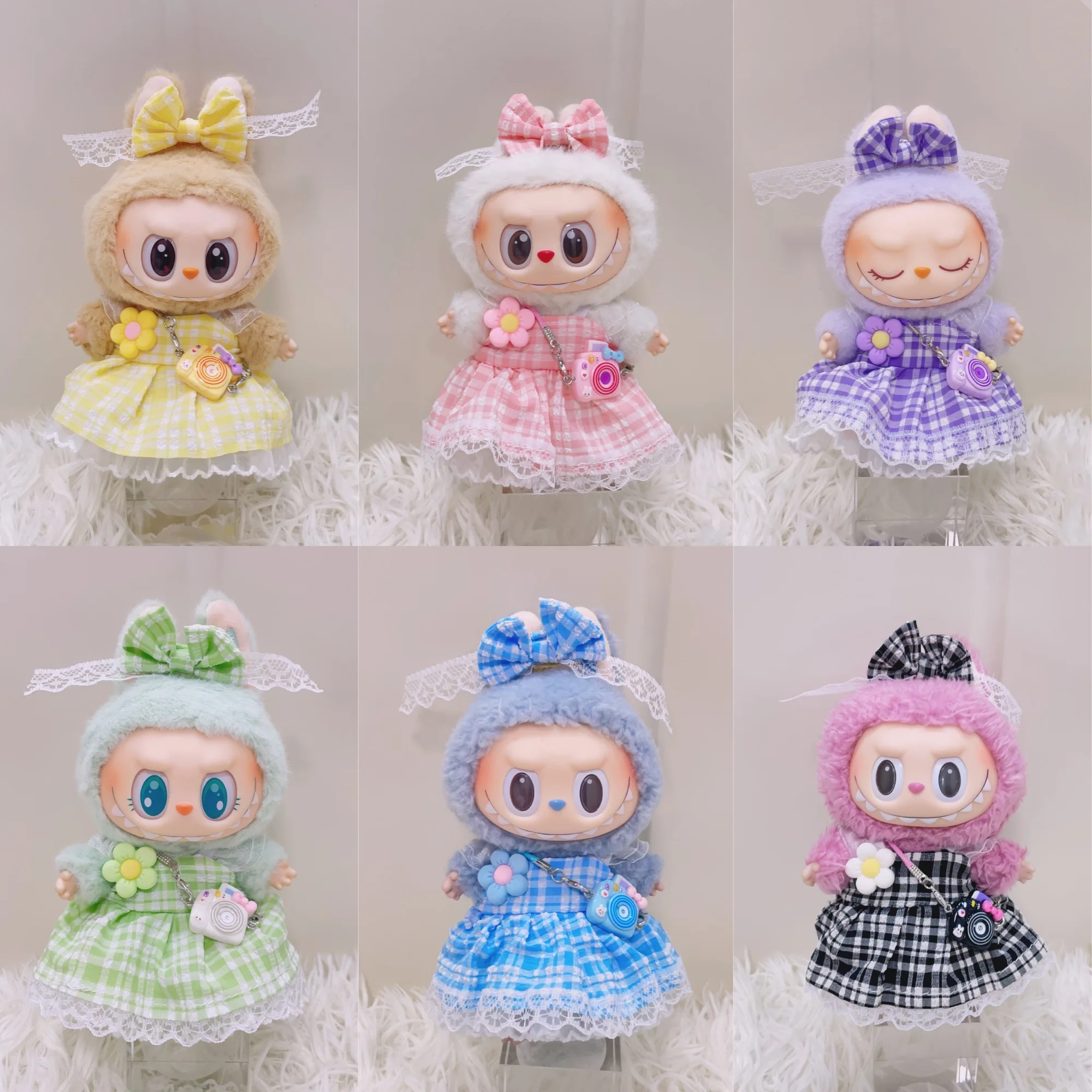 

17cm Labubu Clothes 1st/2nd/3rd Gen Plaid Bow Skirt Outfits Doll Decor Clothes for Cute Plush Toys
