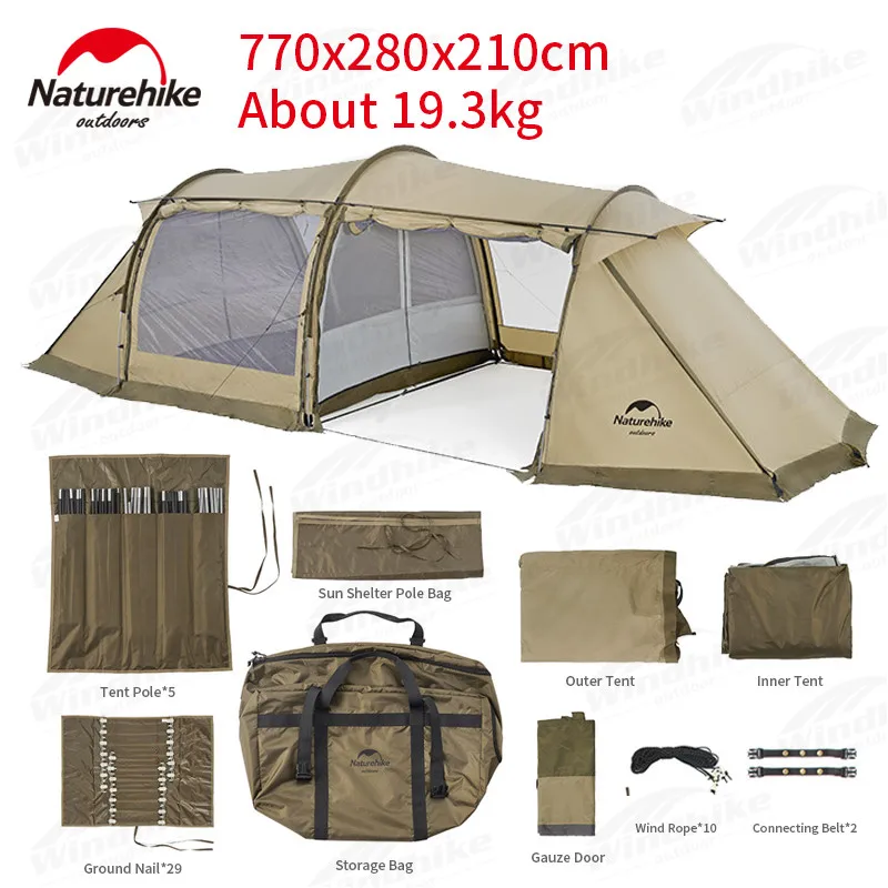 Naturehike Glamping Aries-Alpha Tunnel Camping Tent 4-6 Persons Outdoor 210T Breathable 4 Seasons Rainproof Large Space Tent