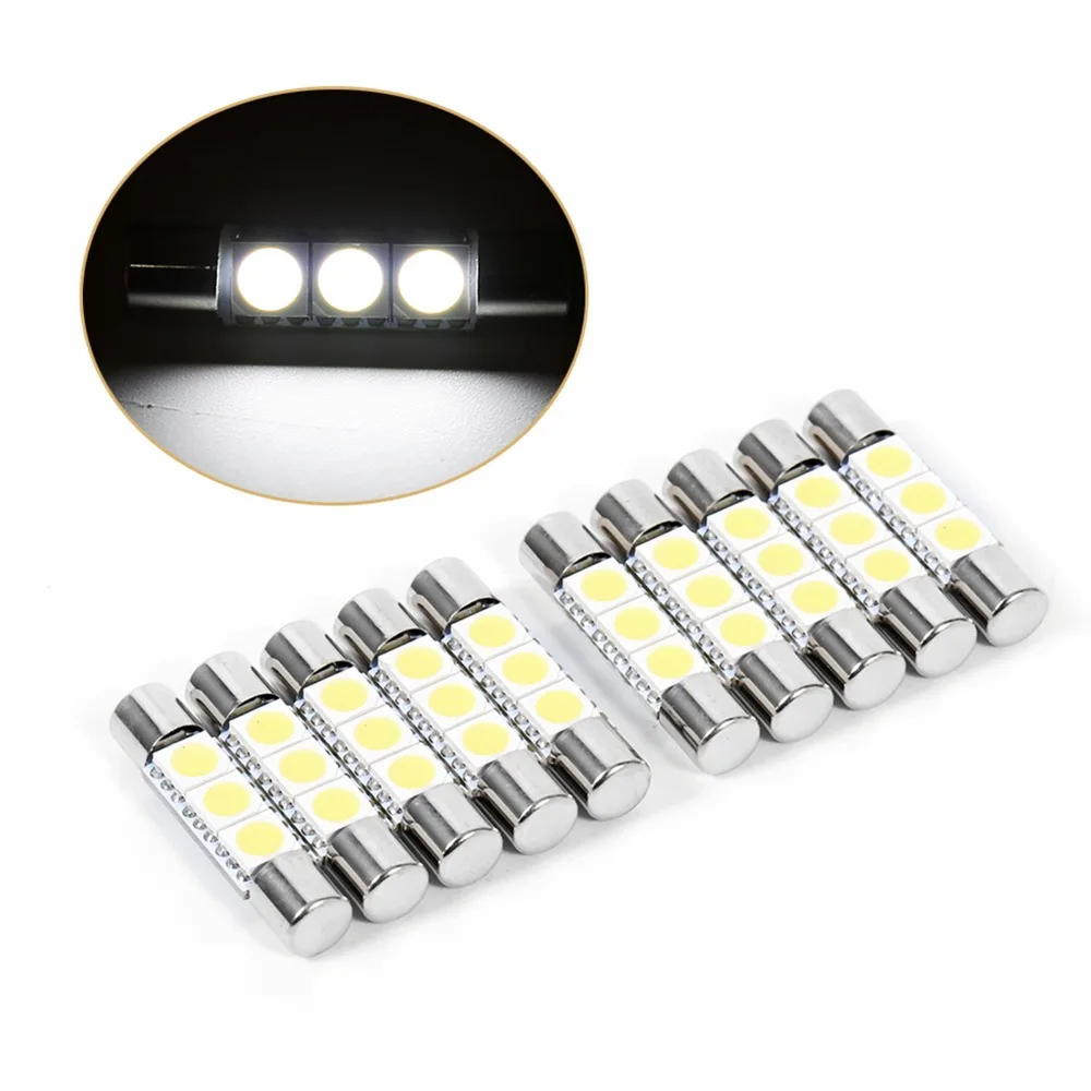 10Pcs Durable 31mm Car LED Fuse Bulb Long-Lasting Energy-Efficient LED Interior Light Bulb Easy Install Sun Visor Mirror Light