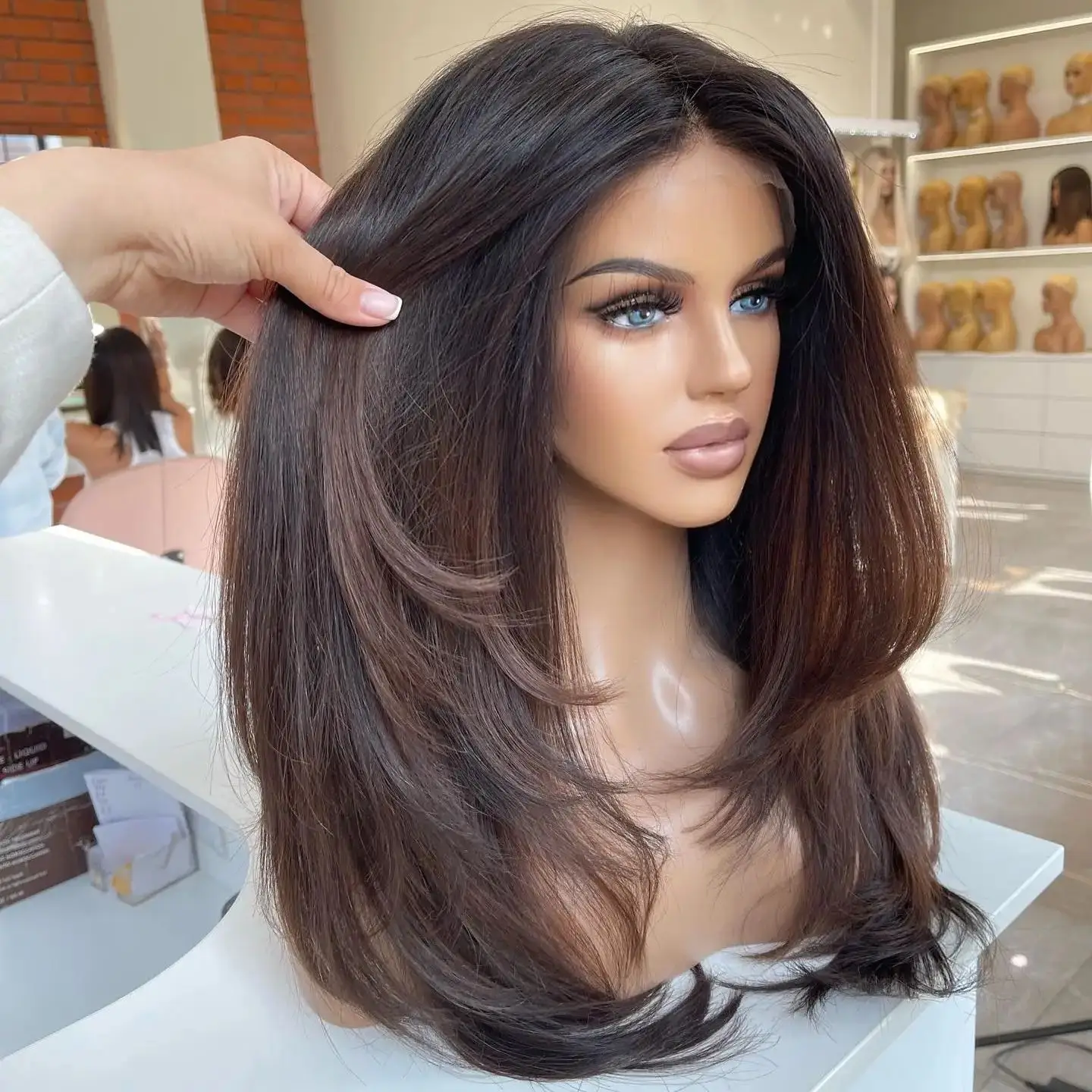 Ombre Brown Color 13x4 Lace Front Layered Wig Remy Brazilian Human Hair Pre Cut Straight Natural Black Frontal Wigs Pre Plucked