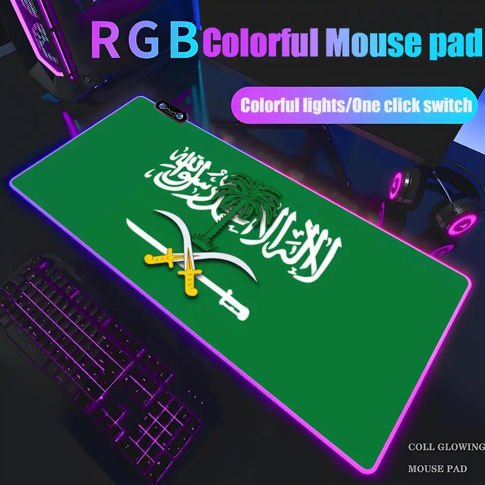 

Flag of Saudi Arabia Mouse Pad Tablet RGB mouse Pad Laptop xl desktop mouse pad,cute HD Rainbow Gaming keyboard pad Player,90x40