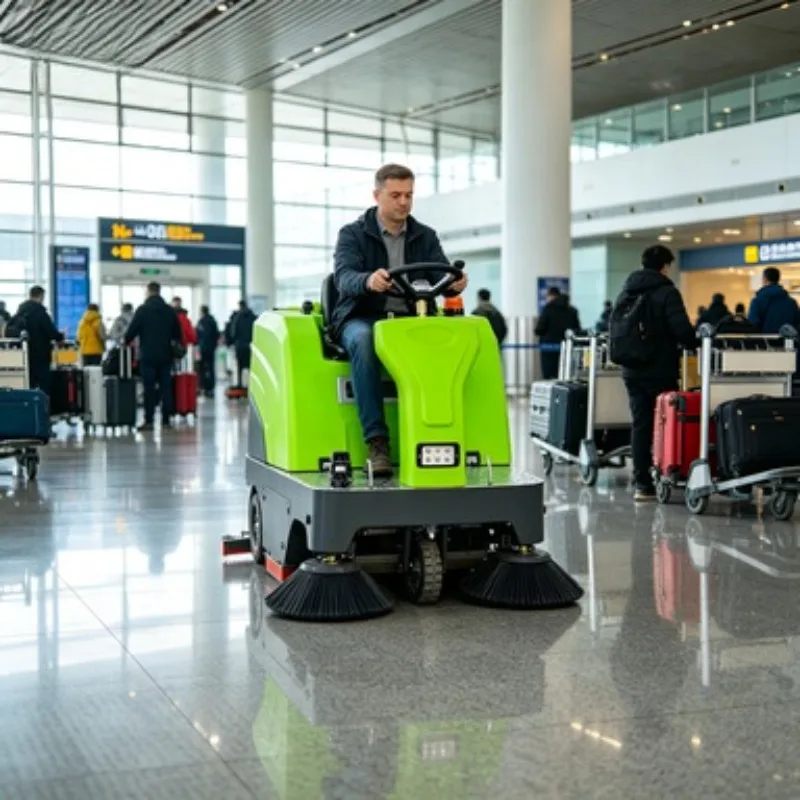 High-Efficiency Self-Propelled Ride-on Floor Sweeper with Electric Power for Commercial Area and Shopping Mall Parking Lots
