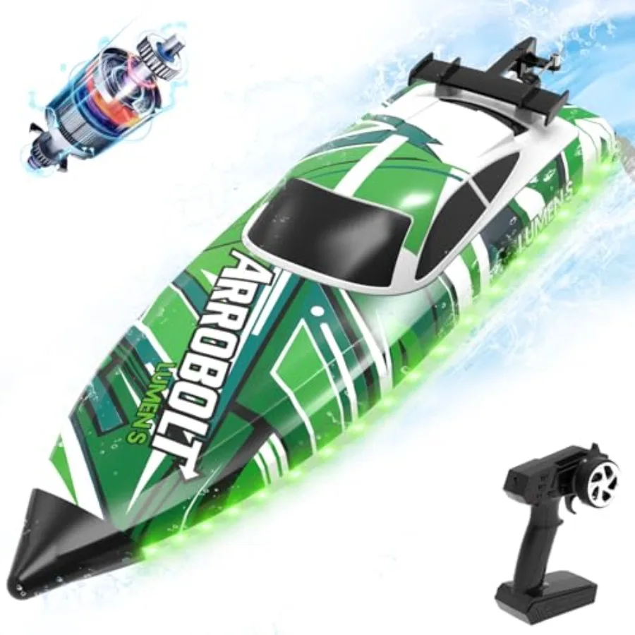 

Brushless RC Boat for Adults with LED Lights Racing Boat for Pool Lakes 2.4GHz High Speed Remote Control Water Toy Green