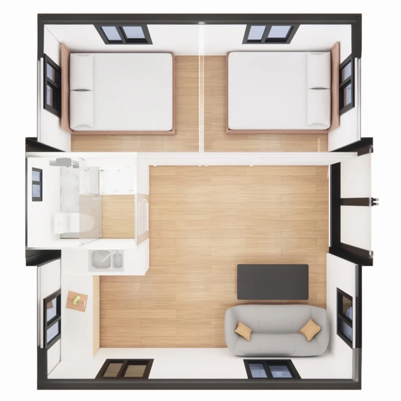 モジュール式住宅 カスタマイズ可能 20フィート 40フィート 拡張可能なコンテナハウス プレハブ折りたたみ式住宅 キッチンと寝室を含む