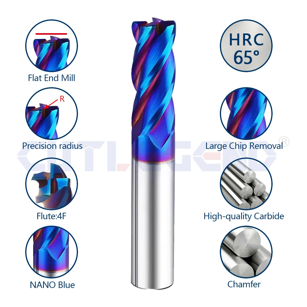 Tungsten carbide Corner Radius R2 End Mill HRC65 4 Flutes 6 8 10 12mm Metal Router Tool Surface Machining CNC R Bullnose Cutter