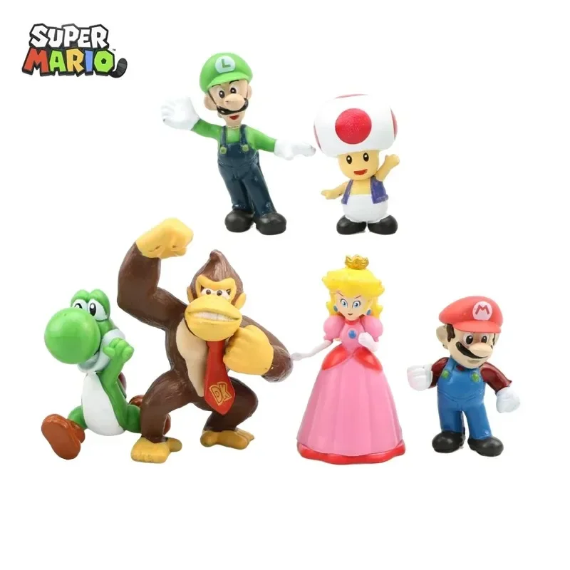 6pcs/set Super Mario Bros Remote Car Toys Anime Figures Luigi Mario Action Figure Mushroom for Kids Birthday Gifts