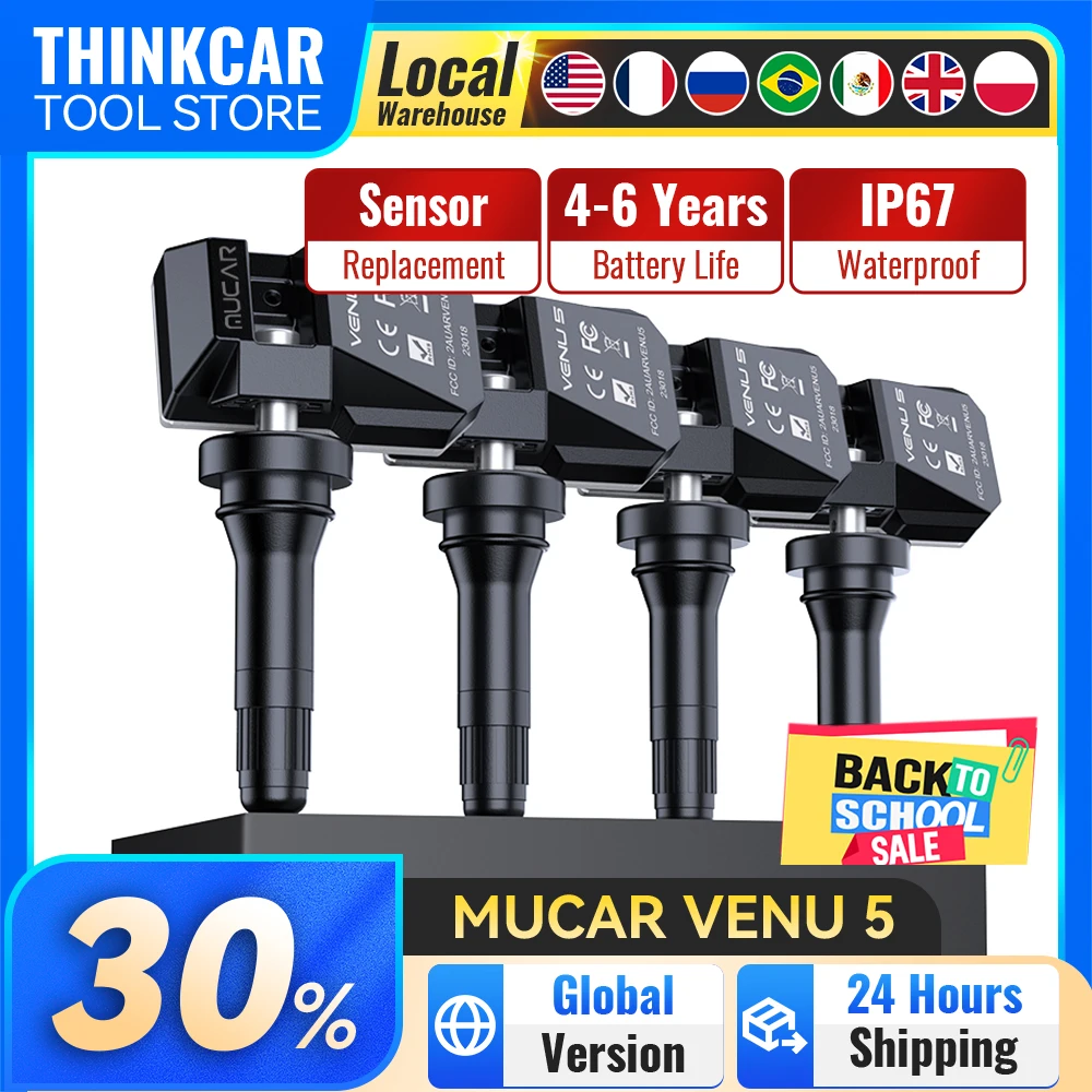4PCS MUCAR VENU 5 433MHZ 315MHZ TPMS Sensor Tire Repair Tools Scanner Tire Pressure Monitor Tester Programming Work On Venu IPRO