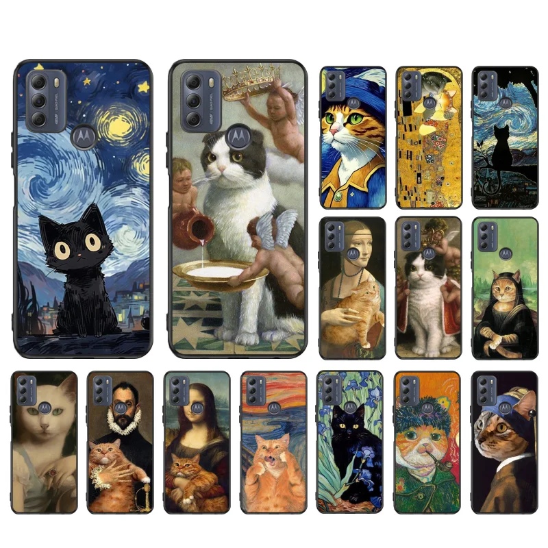 Van Gogh Gustav Klimt Mona Lisa Cat Case For Moto G84 G22 G32 G42 G52 G62 G53 G72 G60 G60S G100 G10 G20 G30 G13 G50 G 5G G Pure